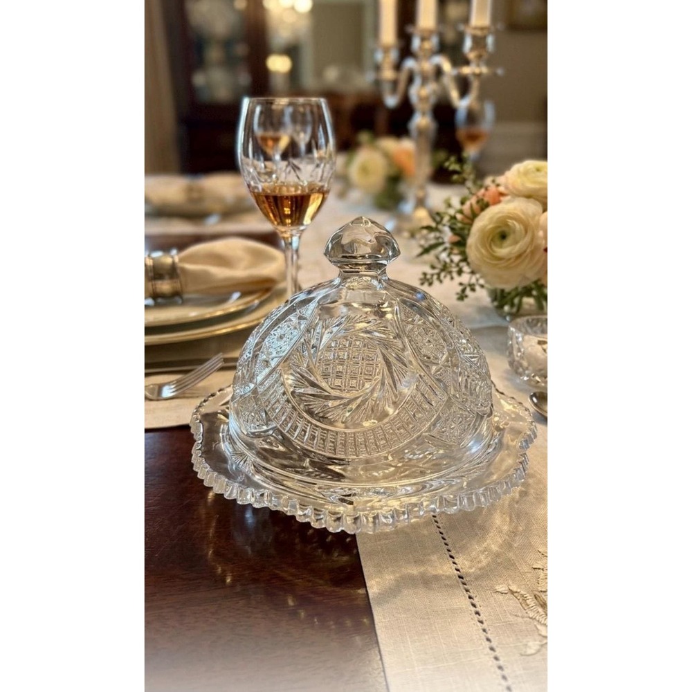 Early American Pressed Glass Domed butter dish